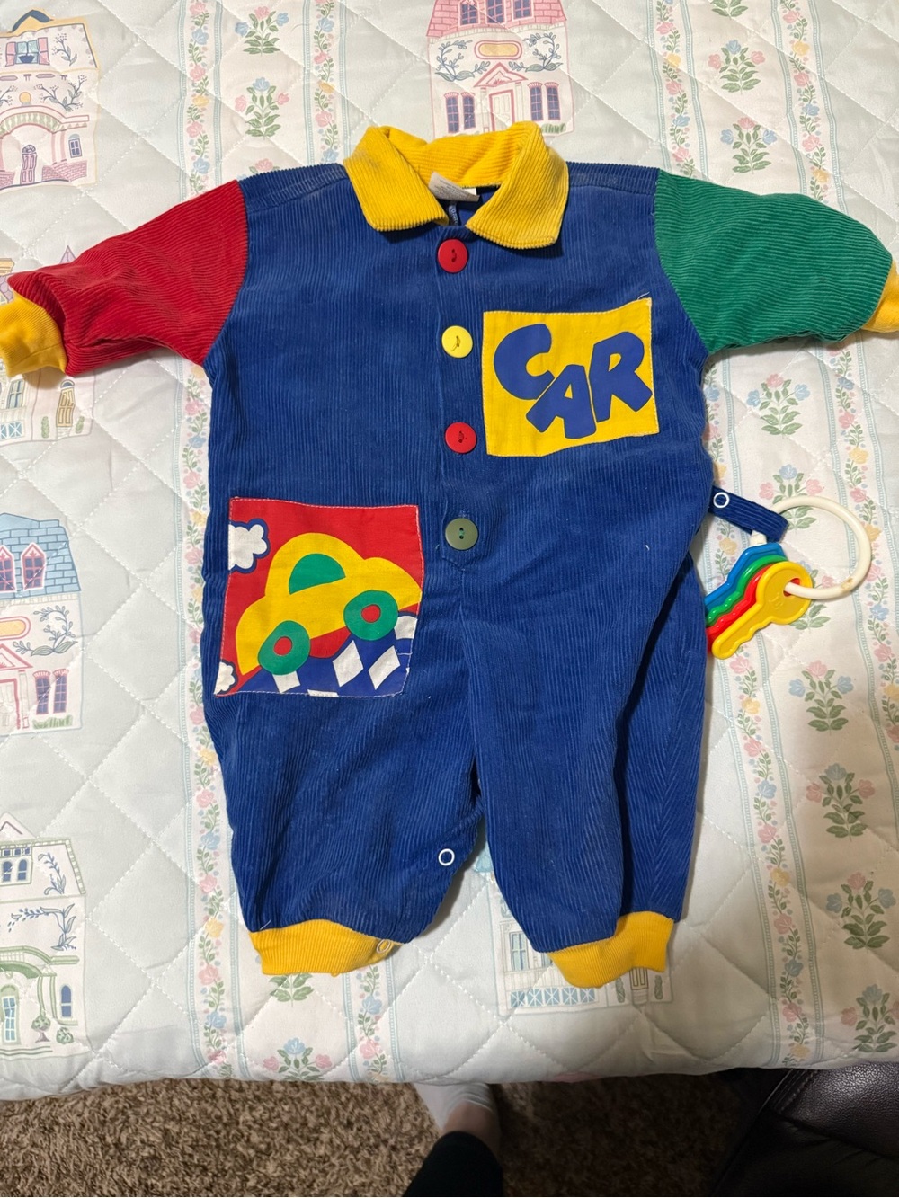 VTG Kids Corduroy One-Piece Romper - Multicolor Car Motif